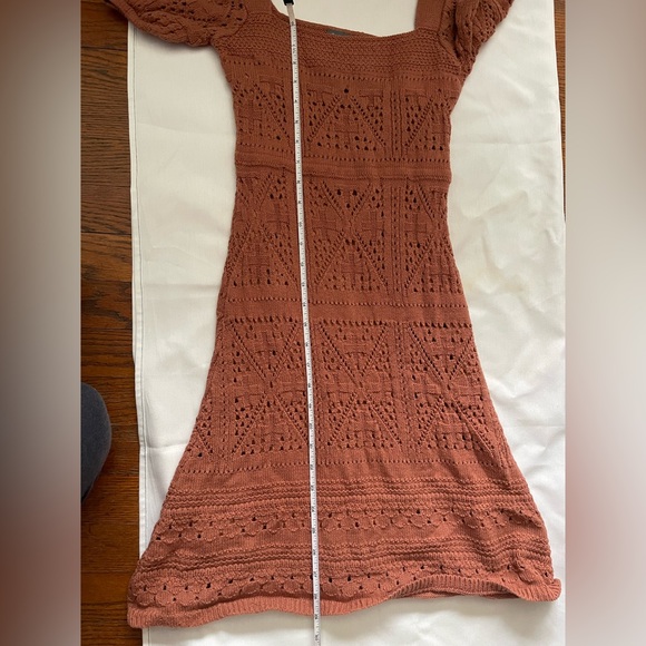 Sweet Lovely by Jen Copper Rust Crochet Short Sleeve Dress w/ Lining Size Small - Picture 9 of 14